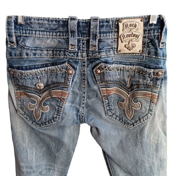 sz 30 Rock Revival Distressed Denim Jeans Feeney Boot Bootcut Trashed - Picture 2 of 12